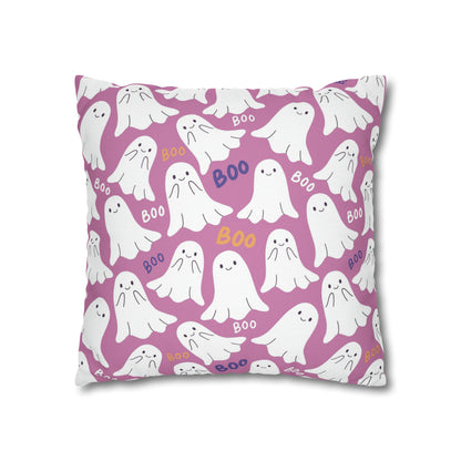 BOO Ghost Decorative Pillowcase Halloween Spooky Ghost Pillow Cover, Pink Square Pillow, 2-Sided Pillow Cover    - HolidayShoppingFinds