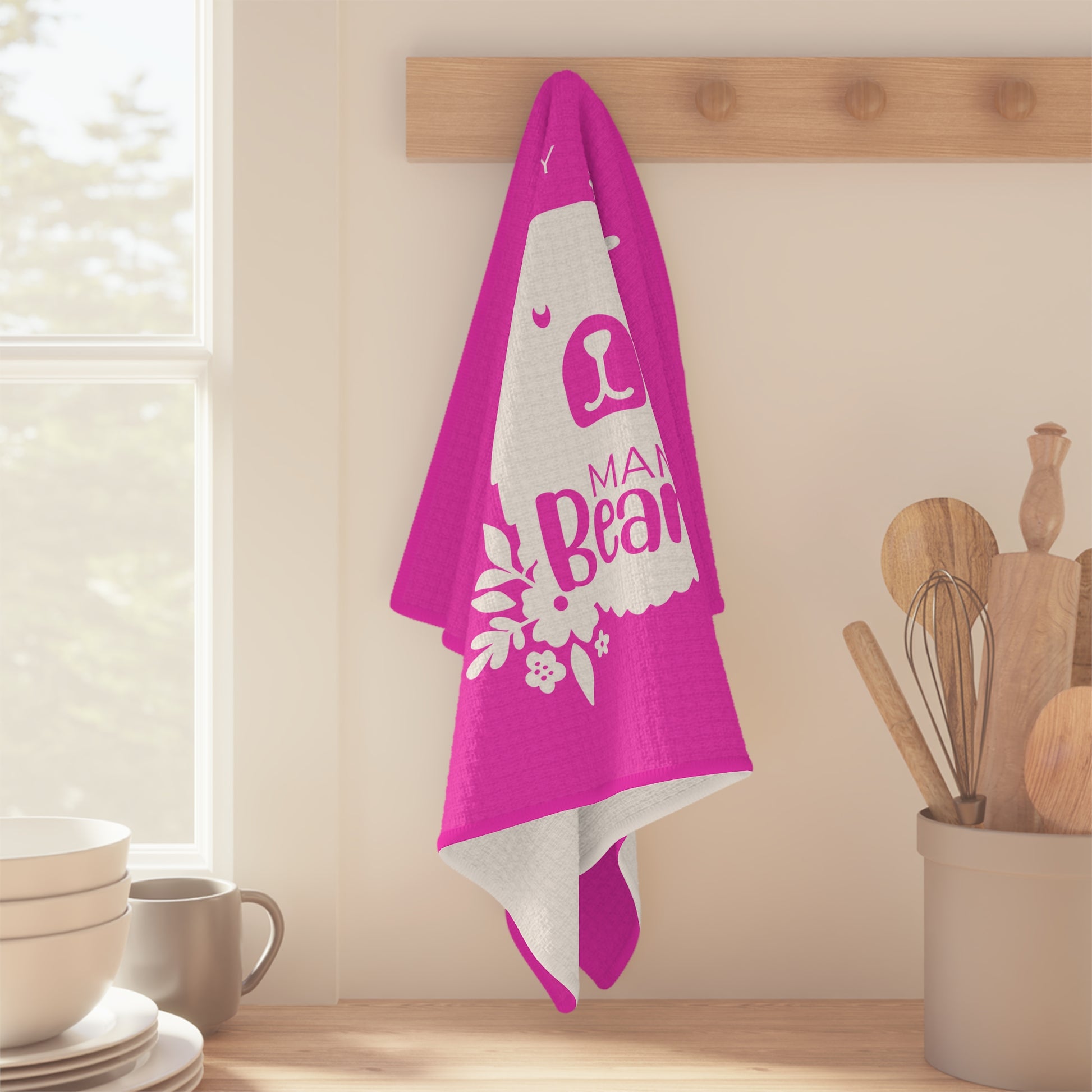 Personalized Mama Bear Kitchen Towel Pink, Custom Towel, Gift For Mom    - HolidayShoppingFinds