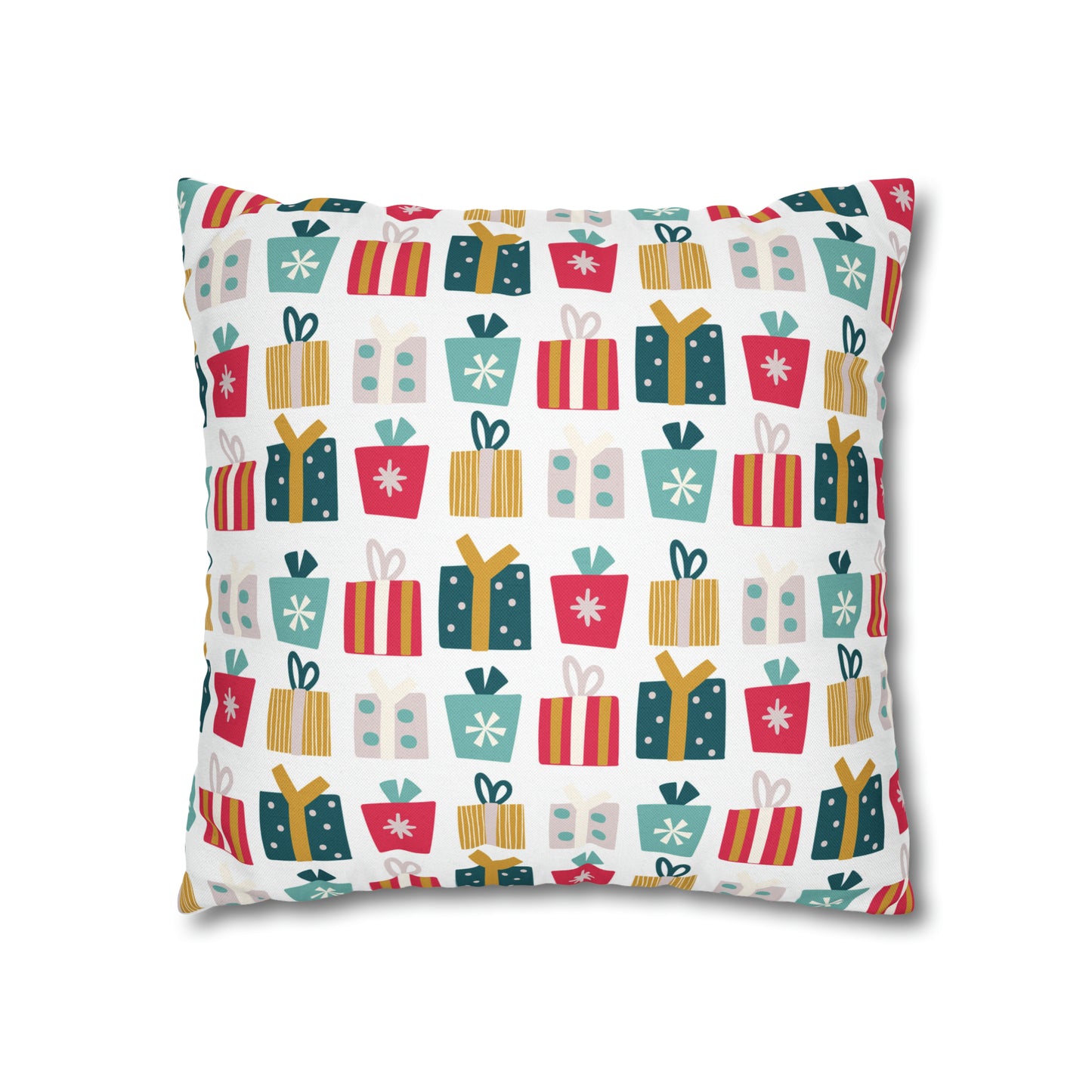 Gift Galore: Colorful Presents on White Square Pillow Case Throw    - HolidayShoppingFinds