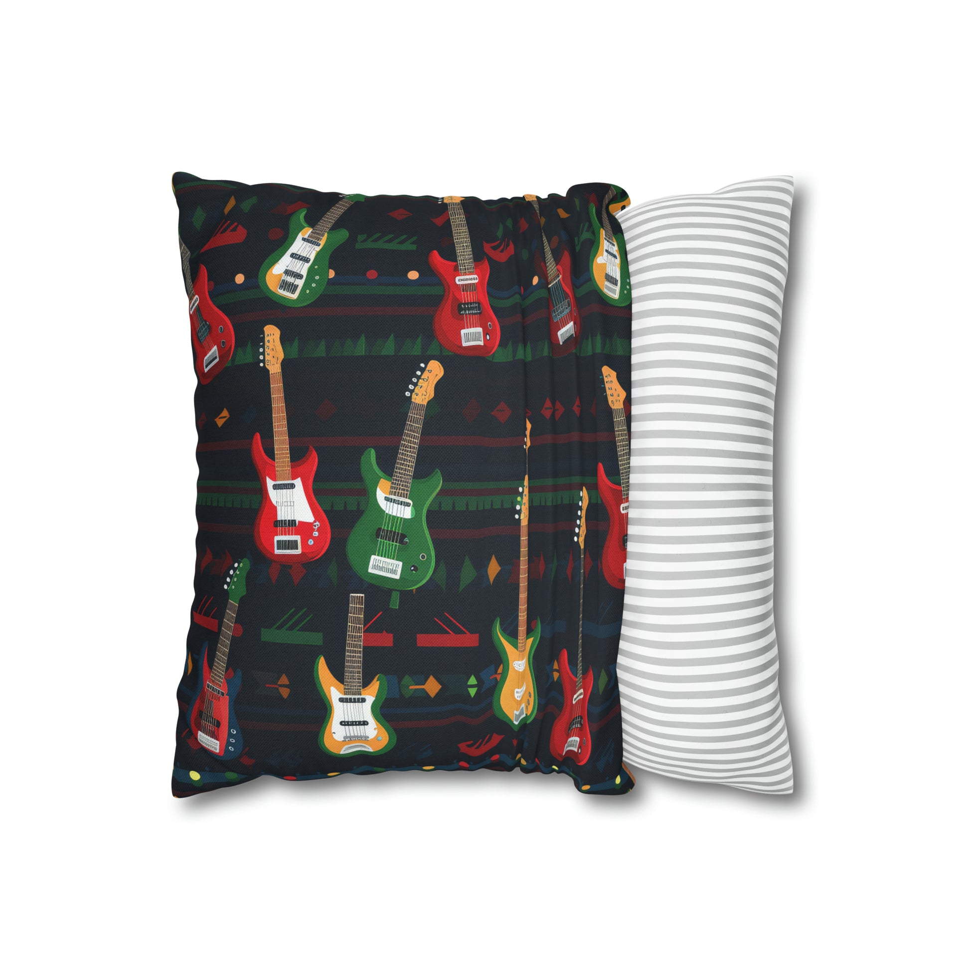 Rockstar Electric Guitar Pillowcase Cover, Red Green Yellow Guitars Accent Pillow    - HolidayShoppingFinds