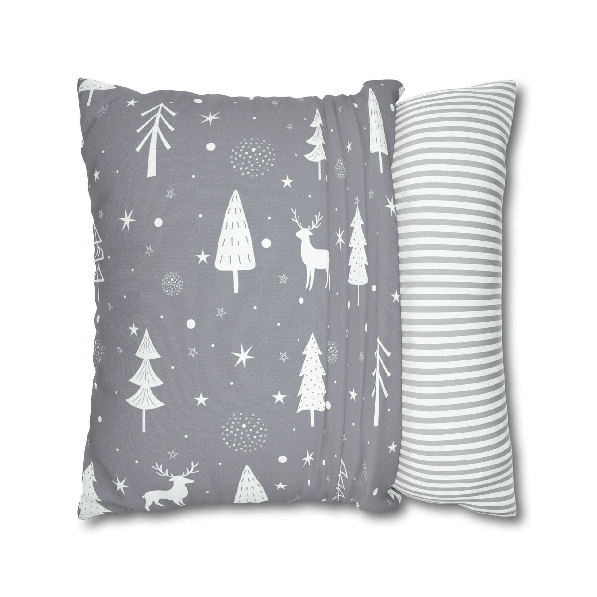 Reindeer Winter Wonderland Pillowcase Gray Holiday Pillow Christmas Gift (A), Holiday Gift    - HolidayShoppingFinds