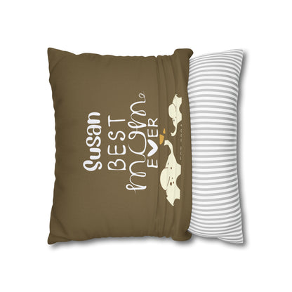 Personalized Best Mom Ever Gift Pillowcase, Gift for Mom, Elephants Khaki Pillow Cover    - HolidayShoppingFinds