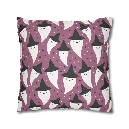 Whimsical Pillowcase, Spooky Ghosts Halloween Purple Pillow Cover, Square Accent Pillow Case    - HolidayShoppingFinds