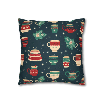 Hot Chocolate Pillowcase, Winter Accent Blue Pillow, Christmast Decoration, Christmas Gift    - HolidayShoppingFinds