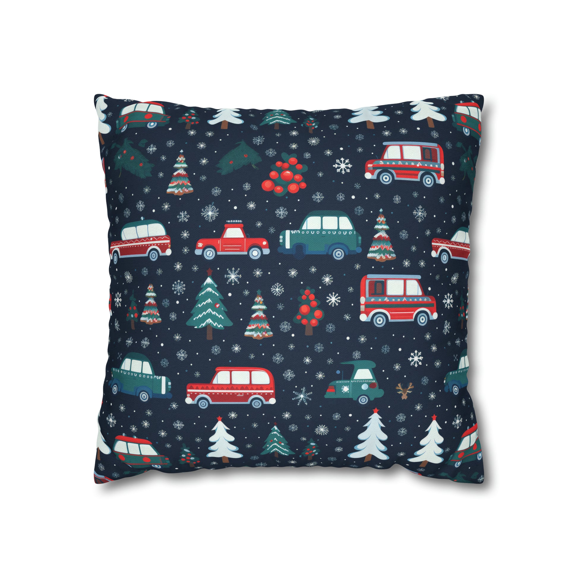 Vanlife Pillow, Camping Holiday Spirit Pillow Case, Cars, Vans & Christmas Trees Décor Blue Pillow Cover, Holiday Gift    - HolidayShoppingFinds