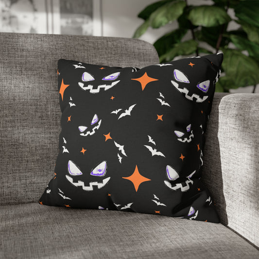 Jack-o'-lantern Pillowcase, Scary Face Black Halloween Pillow Cover, Spooky Pillow, Square 2-Sided Pillow 18" × 18"   - HolidayShoppingFinds