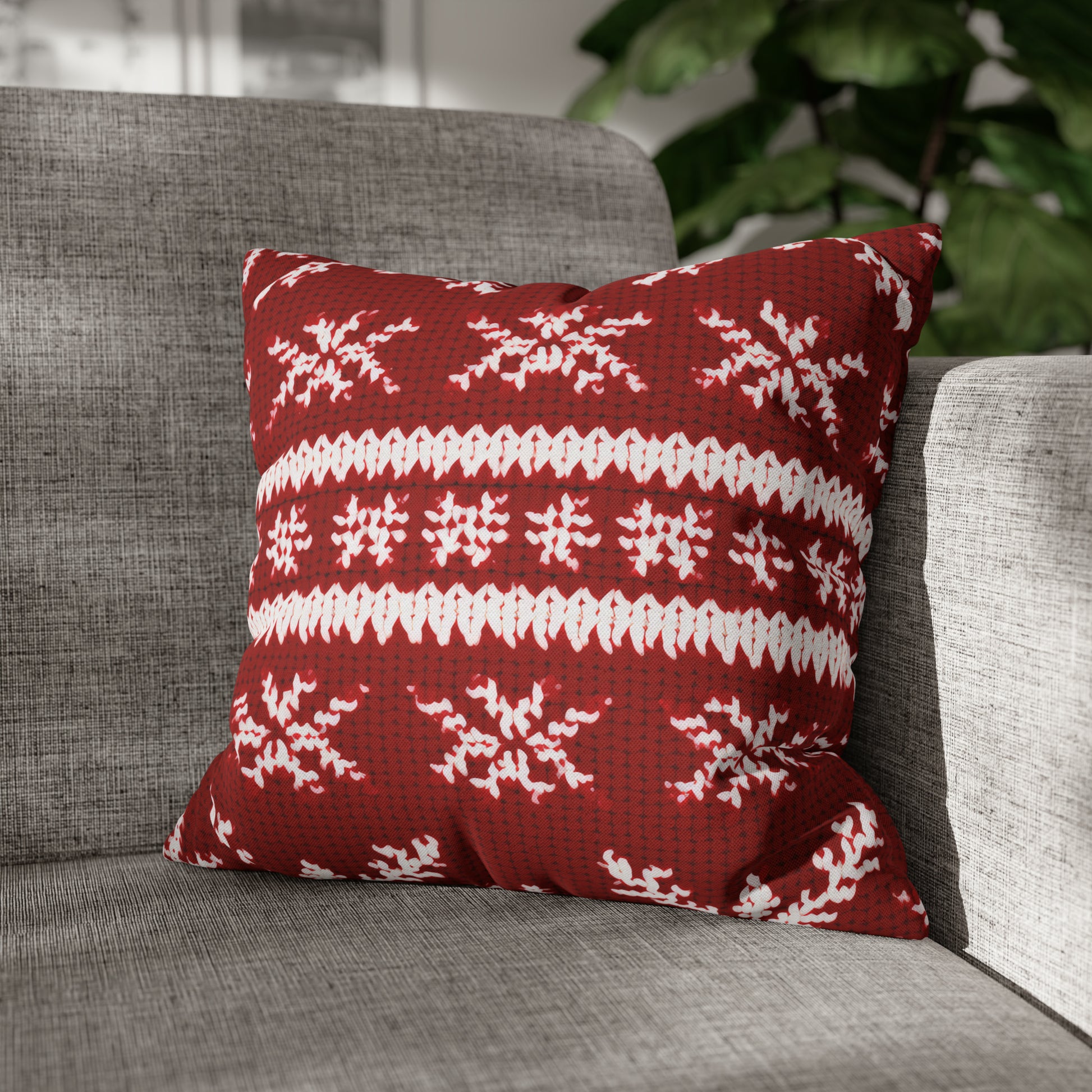 Scandinavian Holiday Pattern Red Square Pillow Case, Christmas Pillow Throw, Holiday Gift 16" × 16"   - HolidayShoppingFinds