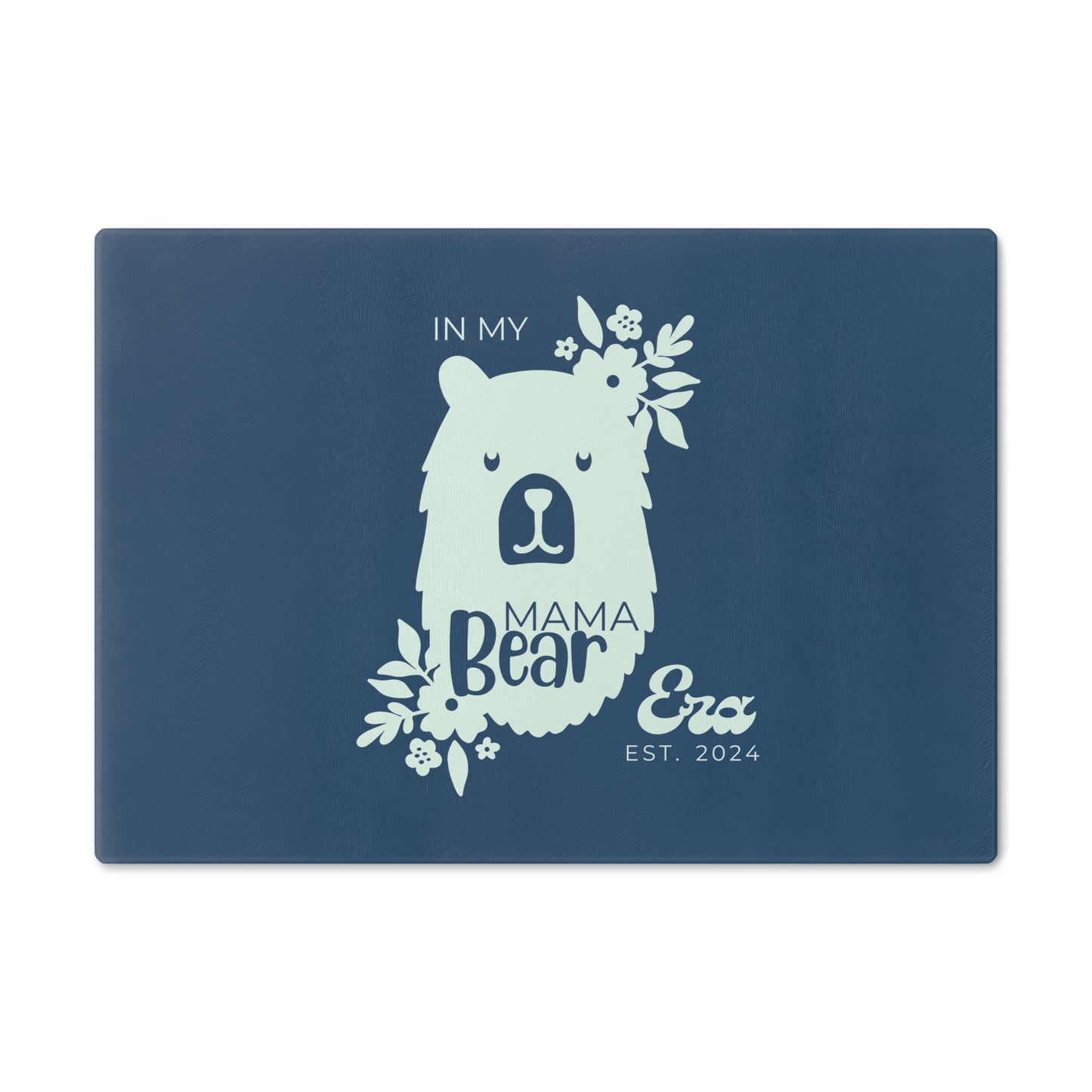 Custom Mama Bear Era Glass Cutting Board Blue, Kitchen Gift for Mom Small   - HolidayShoppingFinds