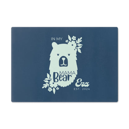 Custom Mama Bear Era Glass Cutting Board Blue, Kitchen Gift for Mom Small   - HolidayShoppingFinds