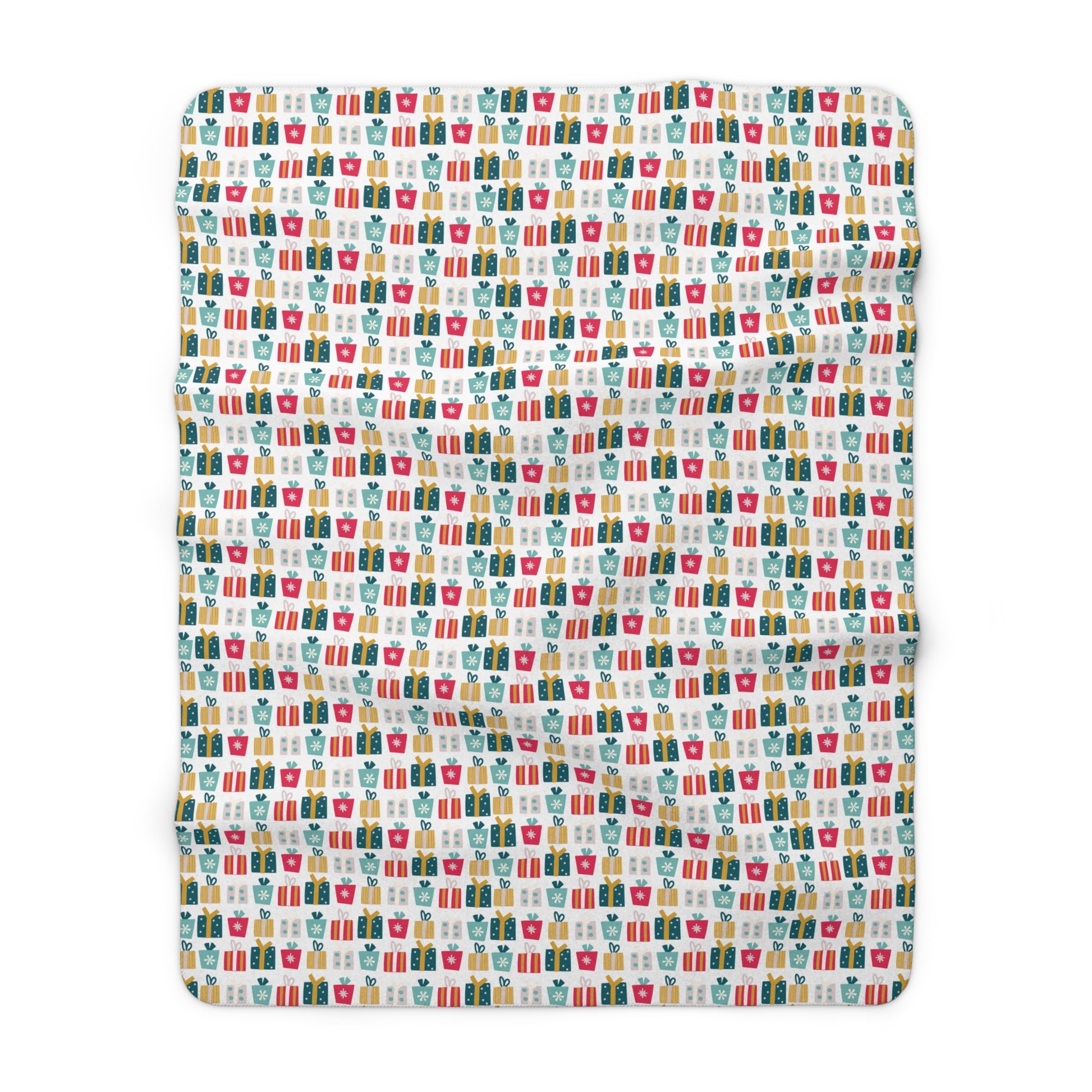 Gift Galore: Colorful Presents on White Sherpa Fleece Blanket    - HolidayShoppingFinds