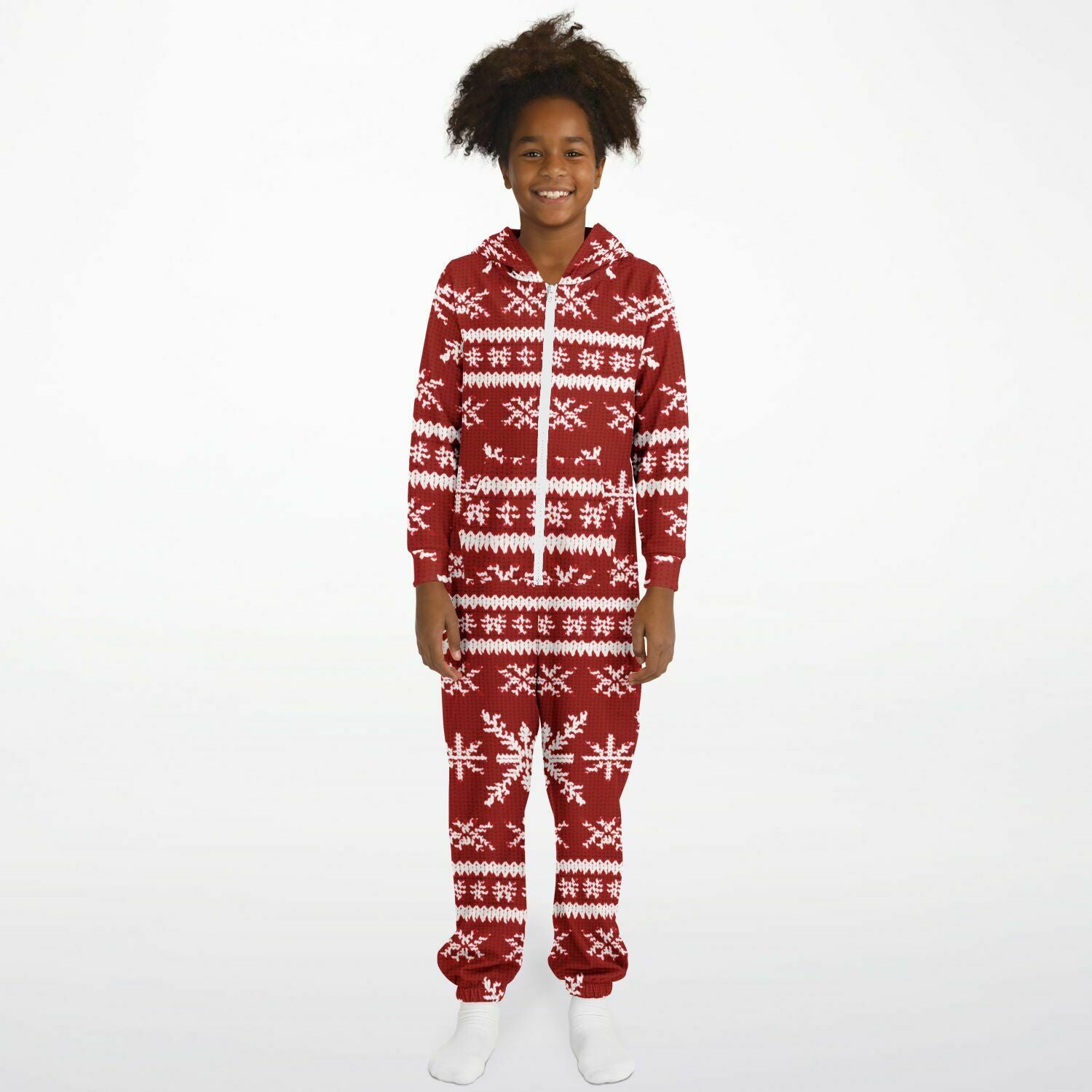 Scandinavian Holiday Pattern Red Teens Onesie, Festive Youth Athletic Jumpsuit    - HolidayShoppingFinds