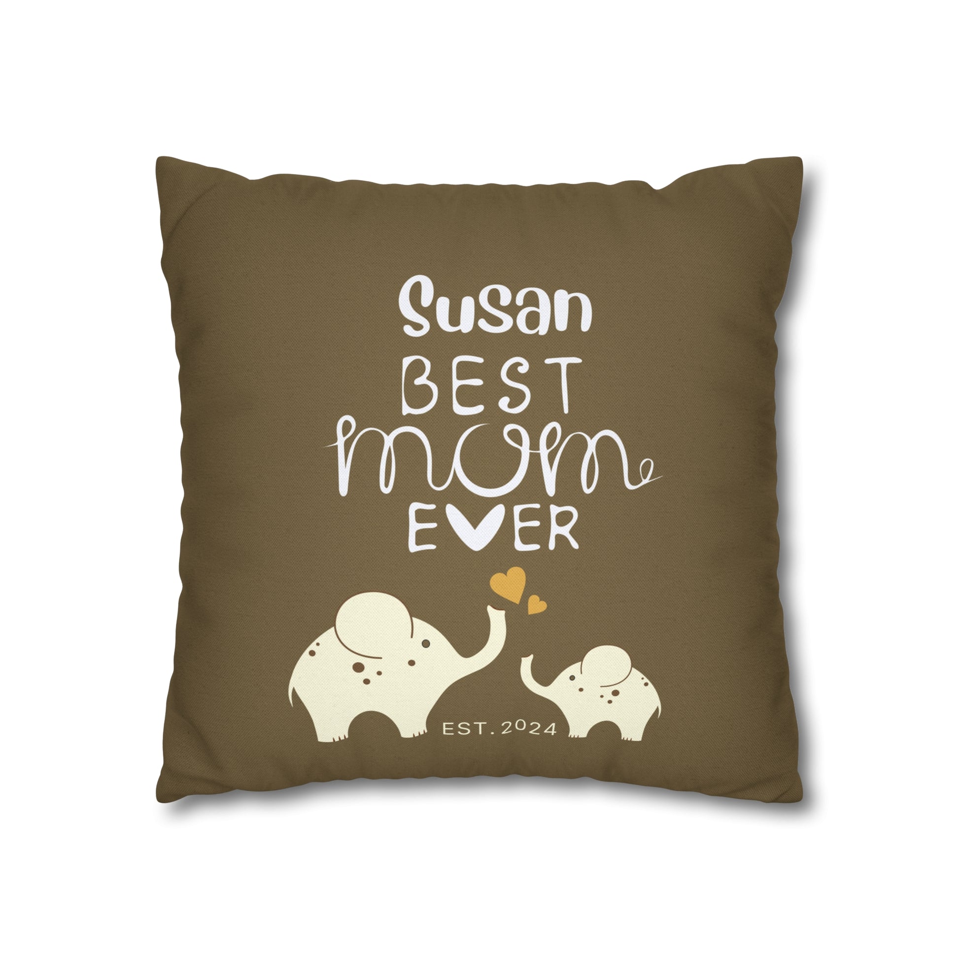 Personalized Best Mom Ever Gift Pillowcase, Gift for Mom, Elephants Khaki Pillow Cover    - HolidayShoppingFinds