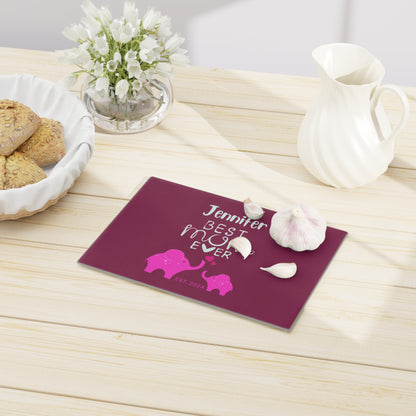 Personalized Best Mom Ever Glass Cutting Board, Gift for Mom, Elephants Cutting Board Pink    - HolidayShoppingFinds