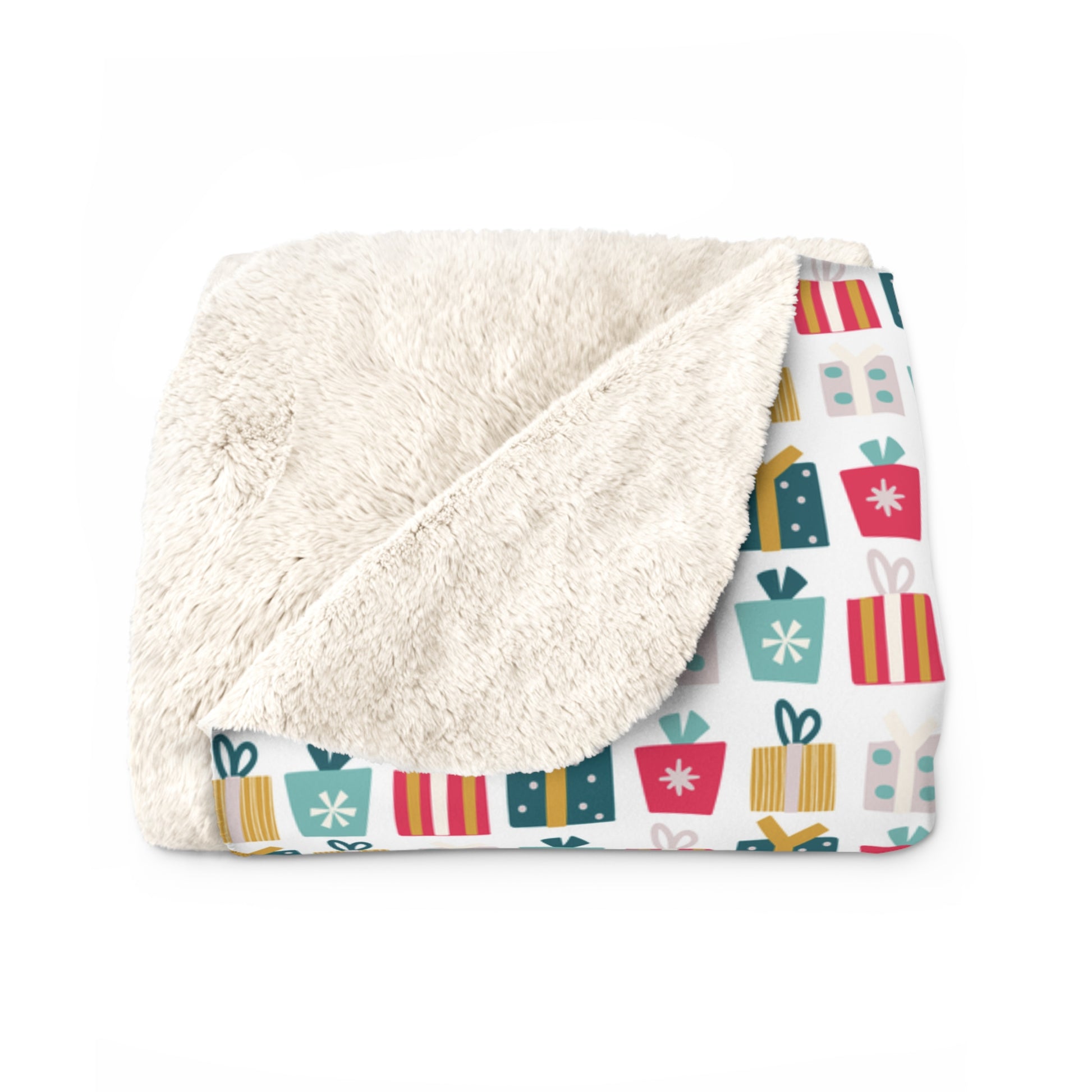 Gift Galore: Colorful Presents on White Sherpa Fleece Blanket    - HolidayShoppingFinds