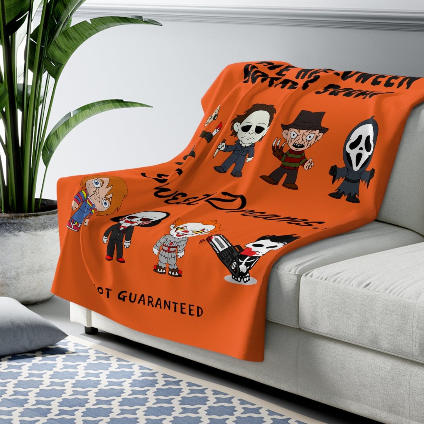 Halloween Horror Squad Fleece Blanket Orange Throw, Halloween Killers    - HolidayShoppingFinds