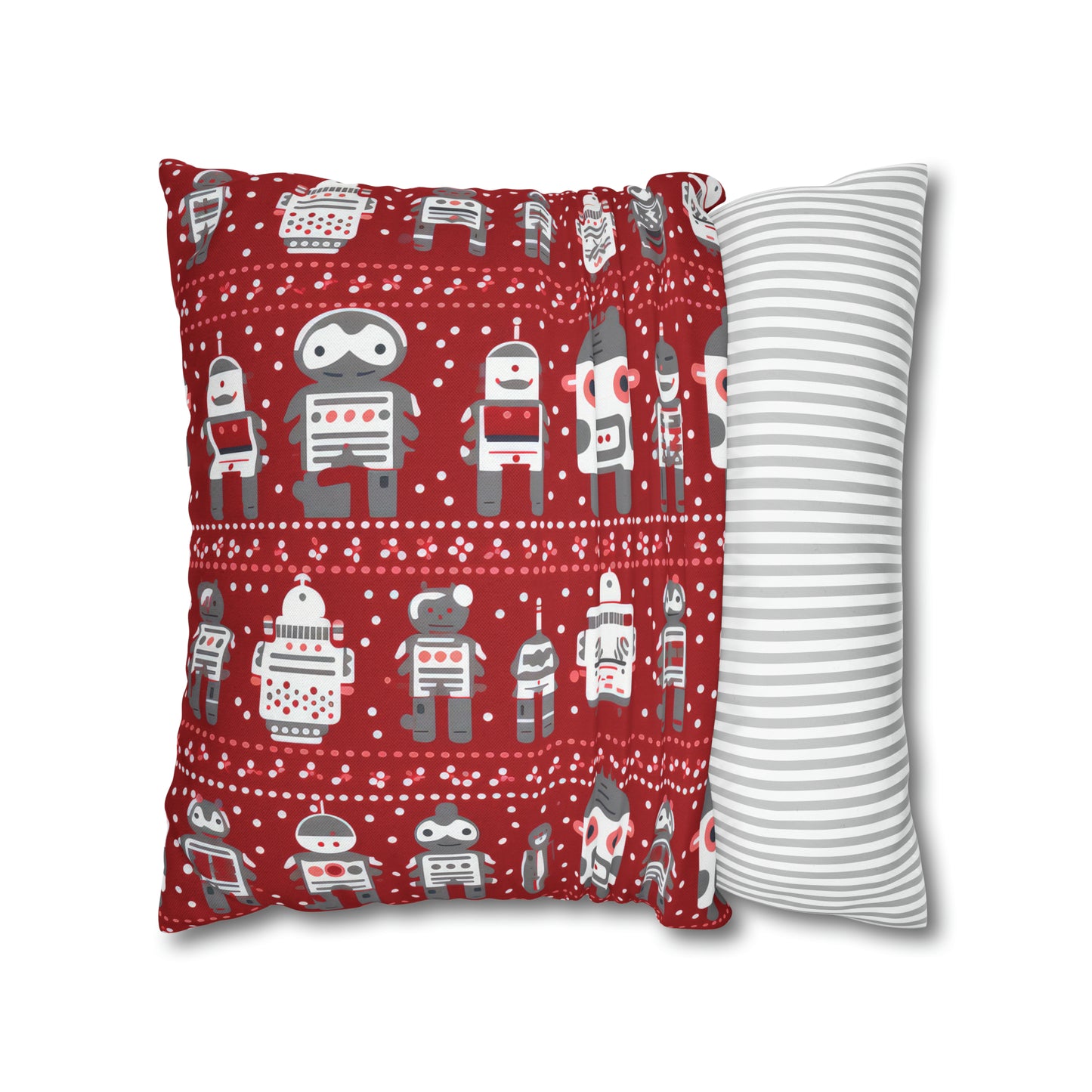 Holiday Robots Red Pillowcase, Gamers Pillow Case Cover, Tech Lovers Cushion Throw, Holiday Gift    - HolidayShoppingFinds