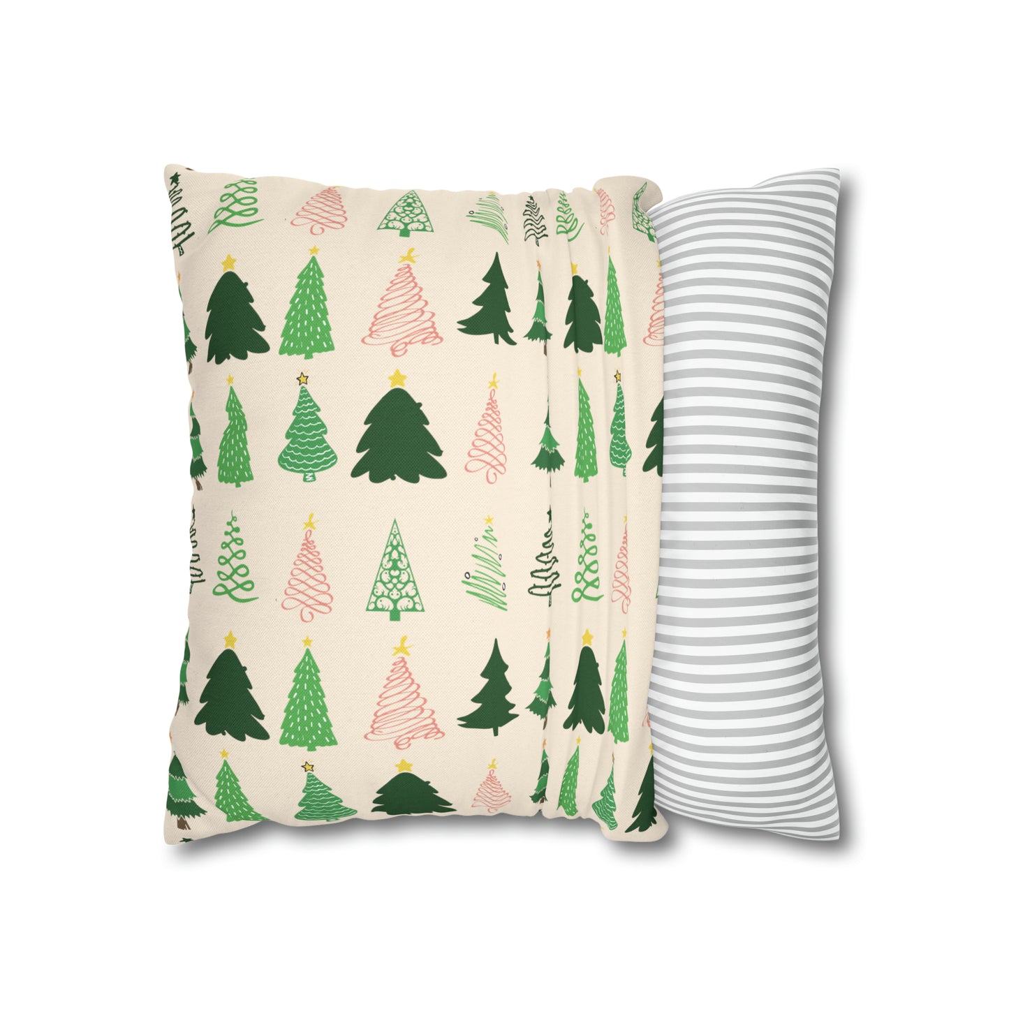 Christmas Trees Square Pillow Case, Creamy Ivory Winter Throw    - HolidayShoppingFinds