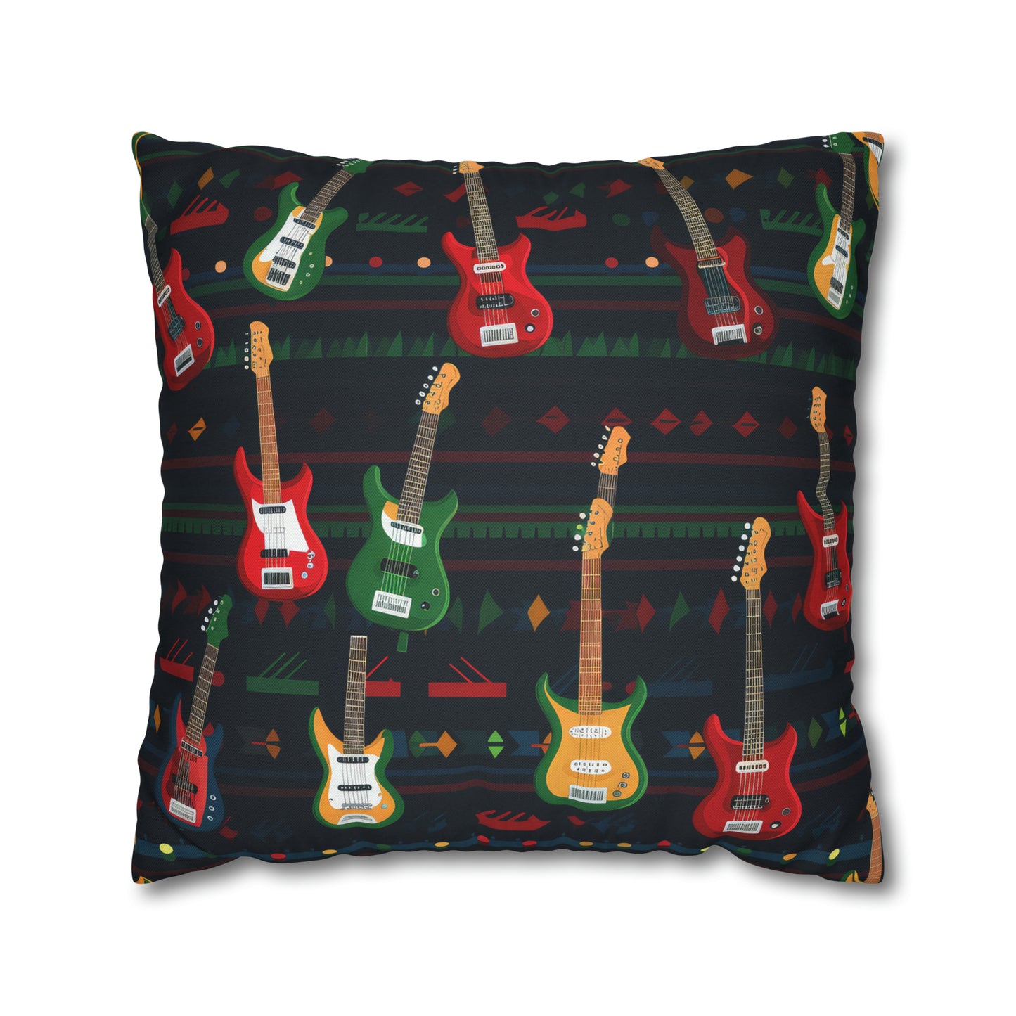 Rockstar Electric Guitar Pillowcase Cover, Red Green Yellow Guitars Accent Pillow    - HolidayShoppingFinds