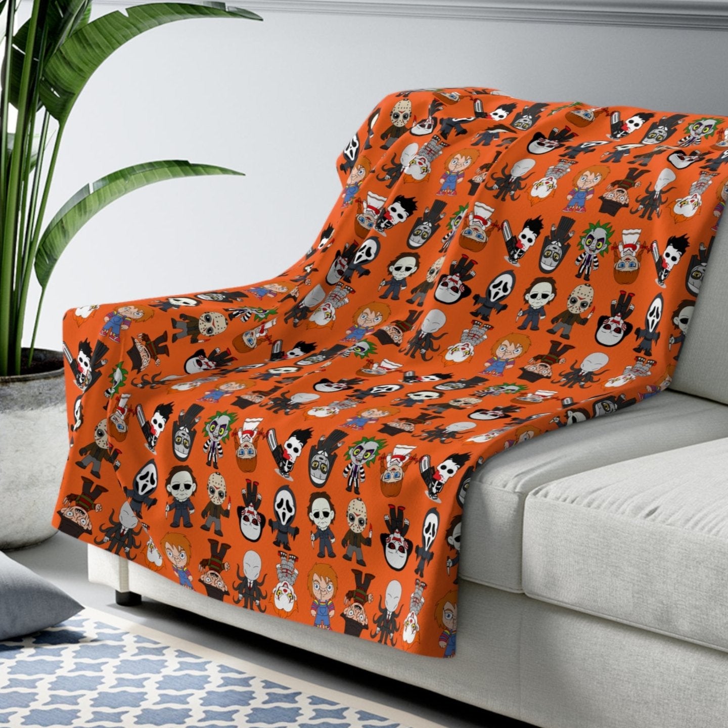 Halloween Killers Sherpa Fleece Blanket, Horror Movie Villains Blanket, Halloween Throw Blanket Orange 50" × 60"   - HolidayShoppingFinds