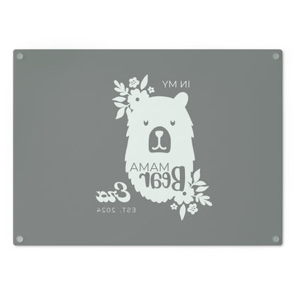 Custom Mama Bear Glass Cutting Board Grey, Kitchen Gift for Mom    - HolidayShoppingFinds