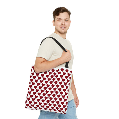 Red Hearts Pattern Hand Tote Bag, Valentine's Day Gift    - HolidayShoppingFinds