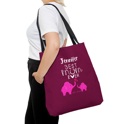 Personalized Best Mom Ever Tote Bag Gift for Mom, Baby Elephants Pink Tote    - HolidayShoppingFinds