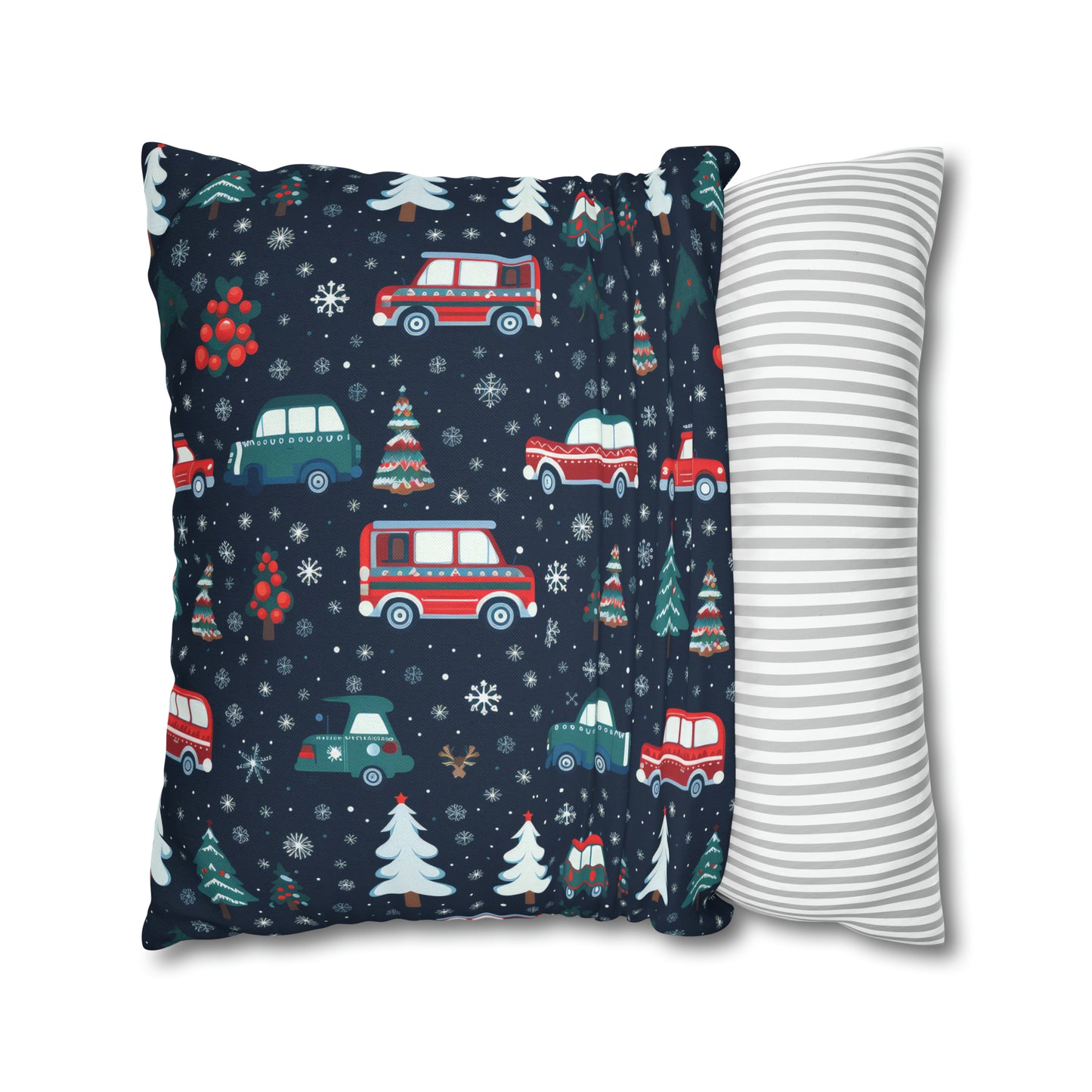 Vanlife Pillow, Camping Holiday Spirit Pillow Case, Cars, Vans & Christmas Trees Décor Blue Pillow Cover, Holiday Gift    - HolidayShoppingFinds