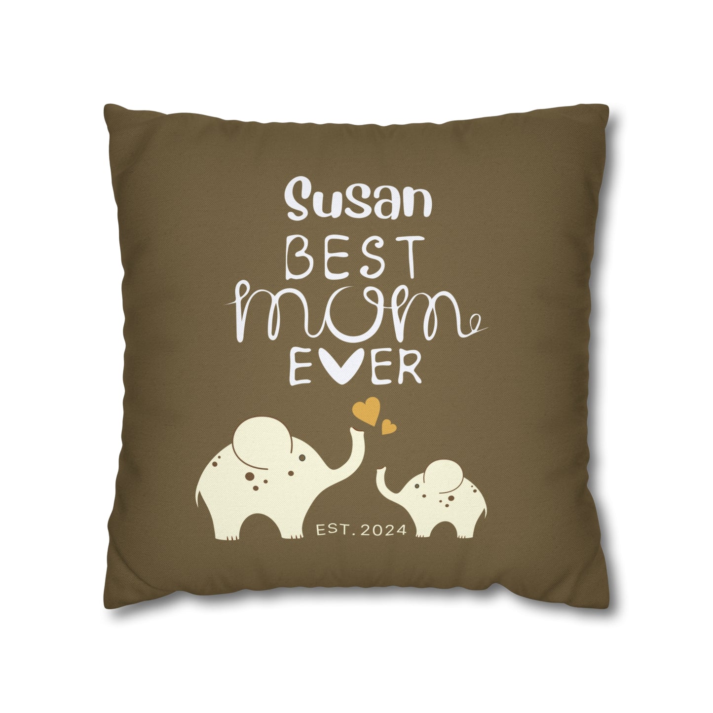 Personalized Best Mom Ever Gift Pillowcase, Gift for Mom, Elephants Khaki Pillow Cover    - HolidayShoppingFinds