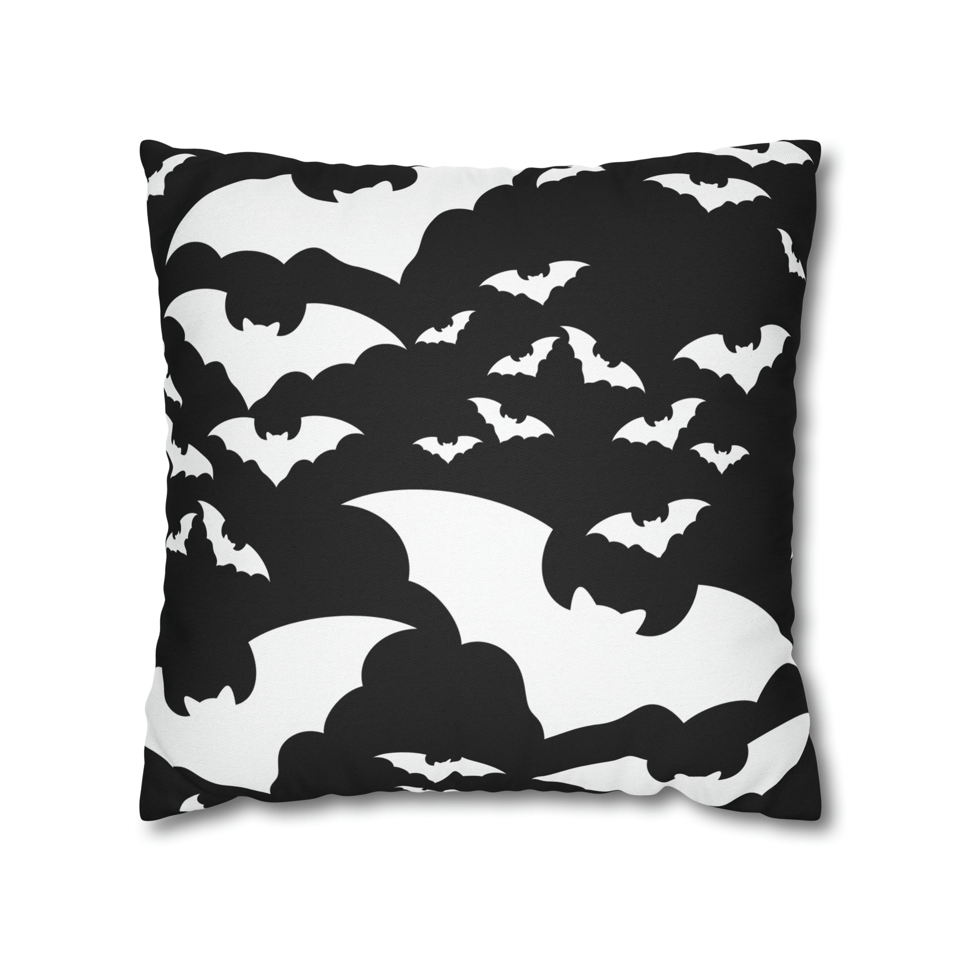 Spooky Bats Pillowcase, Halloween Black Pillow Cover, B&W Goth Pillow, Square 2-Sided Decorative Pillow    - HolidayShoppingFinds