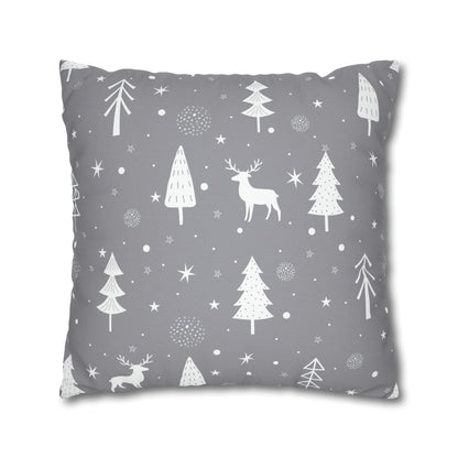 Reindeer Winter Wonderland Pillowcase Gray Holiday Pillow Christmas Gift (A), Holiday Gift    - HolidayShoppingFinds