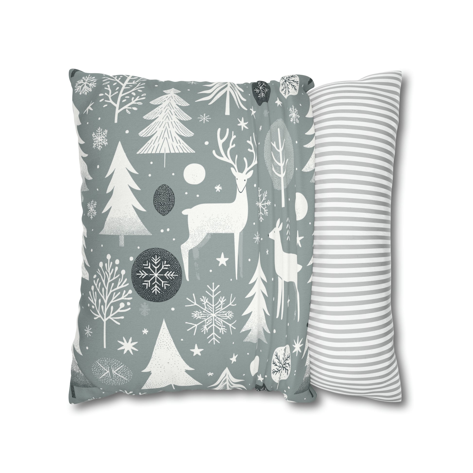 Reindeer Winter Wonderland Pillowcase Gray Holiday Pillow Christmas Gift, Holiday Gift (B)    - HolidayShoppingFinds