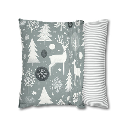 Reindeer Winter Wonderland Pillowcase Gray Holiday Pillow Christmas Gift, Holiday Gift (B)    - HolidayShoppingFinds