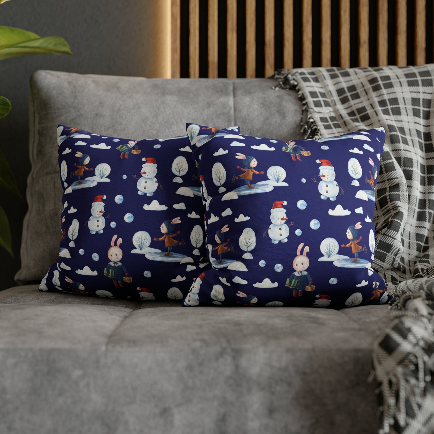 Snowman Pillowcase, Holiday Decor Pillow Cozy Winter Blue Throw Pillow, Holiday Gift    - HolidayShoppingFinds