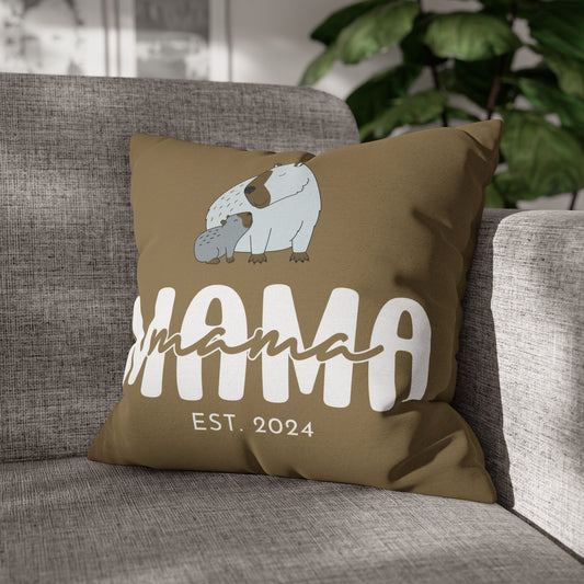 Personalized Mama Capybara Pillowcase Khaki, Gift For Mom 18" × 18"   - HolidayShoppingFinds