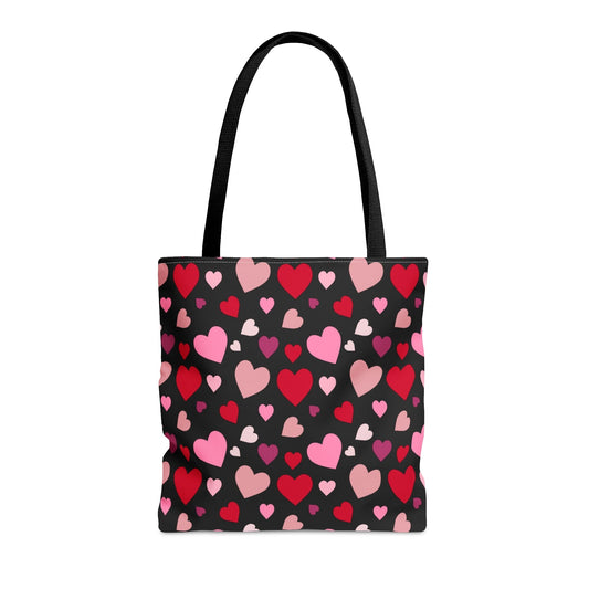 Crazy Hearts Pattern Black Tote Bag - Valentine's Day Gift Medium   - HolidayShoppingFinds