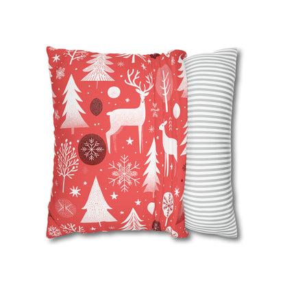 Red Holiday Pillowcase, Winter Pillow Case with Deers, Christmas Trees & Snowflakes, Holiday Gift    - HolidayShoppingFinds