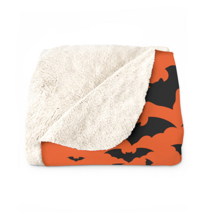 Happy Halloween Sherpa Fleece Blanket, Bats & Pumpkins Orange Throw    - HolidayShoppingFinds