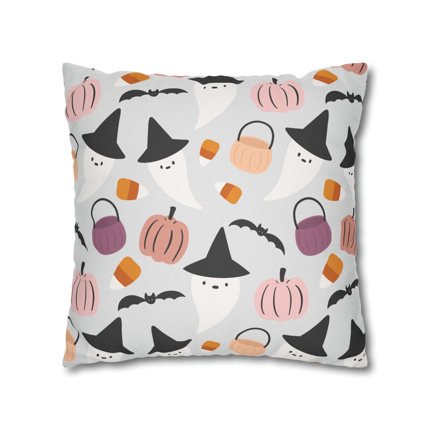 Whimsical Pillowcase, Halloween Ghost Bats Witch Hat Pumpkin Gray Pillow    - HolidayShoppingFinds