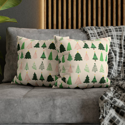 Christmas Trees Square Pillow Case, Creamy Ivory Winter Throw    - HolidayShoppingFinds