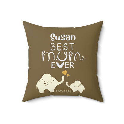 Personalized Best Mom Ever Gift Pillow, Gift for Mom, Elephants Khaki Pillow with Insert 18" × 18"   - HolidayShoppingFinds