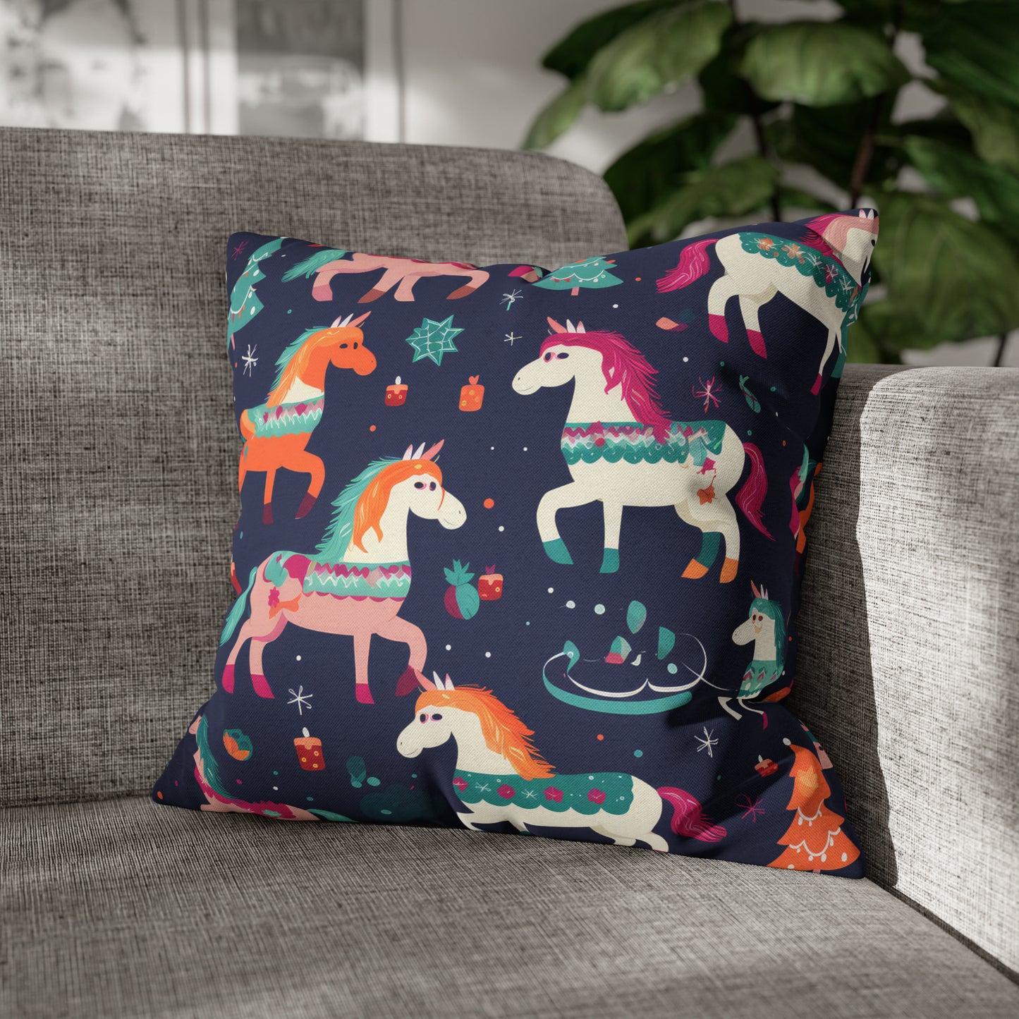 Magical Unicorn Pillowcase, Blue Accent Pillow Case Cover Cushion 18" × 18"   - HolidayShoppingFinds