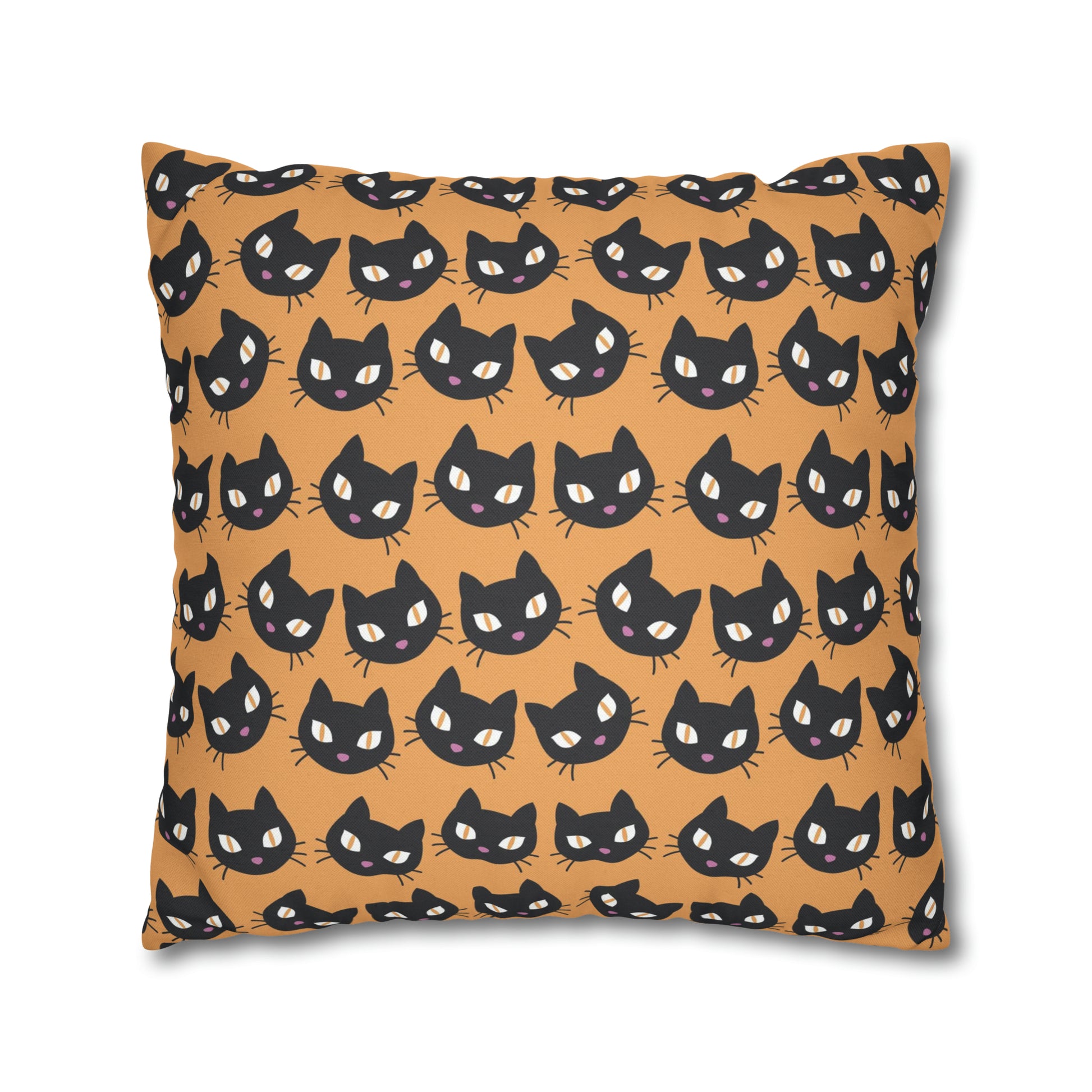 Cute Black Cats Halloween Pillowcase, Halloween Orange Throw Pillow Cover, Spooky Pillow, Square 2-Sided Pillow Case    - HolidayShoppingFinds