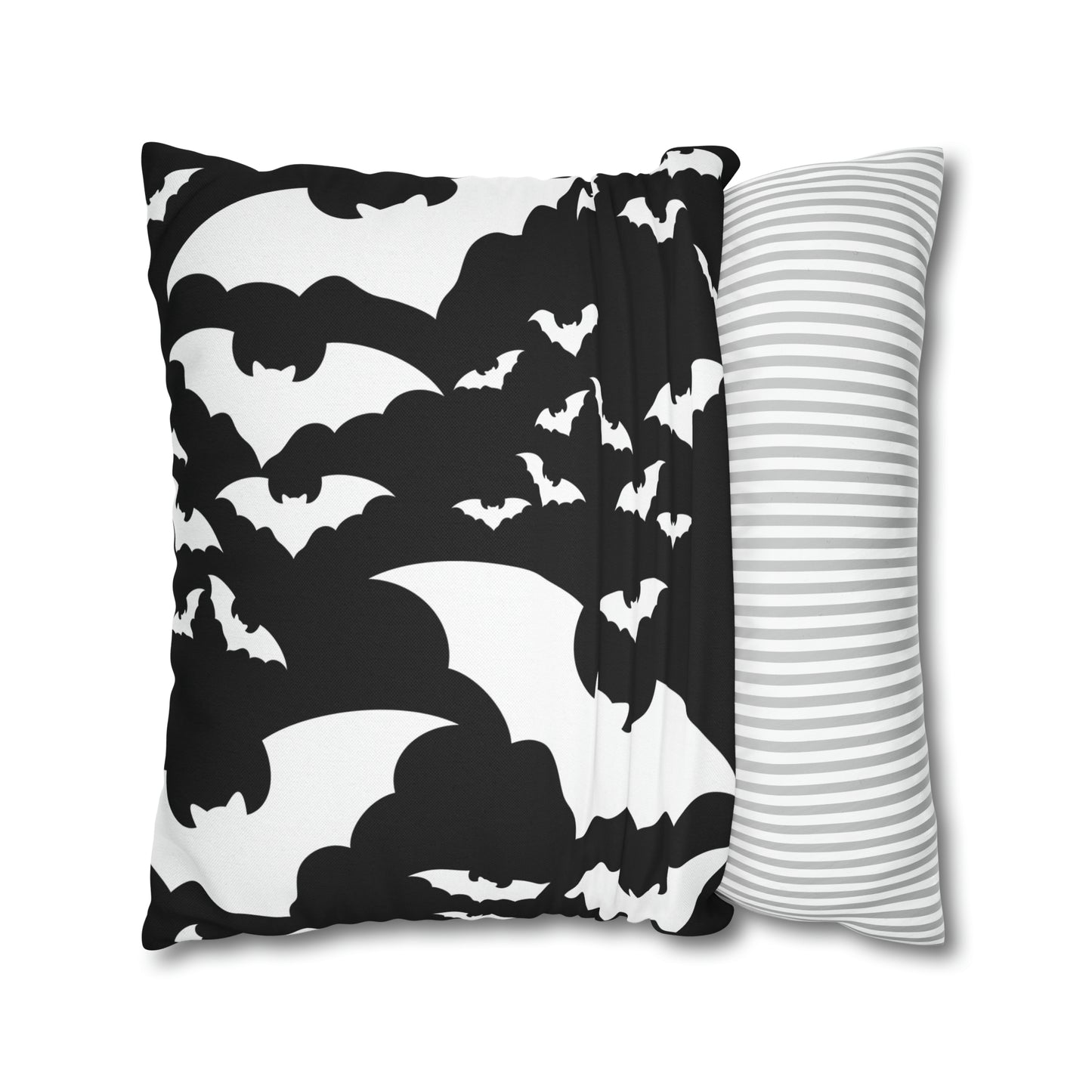 Spooky Bats Pillowcase, Halloween Black Pillow Cover, B&W Goth Pillow, Square 2-Sided Decorative Pillow    - HolidayShoppingFinds