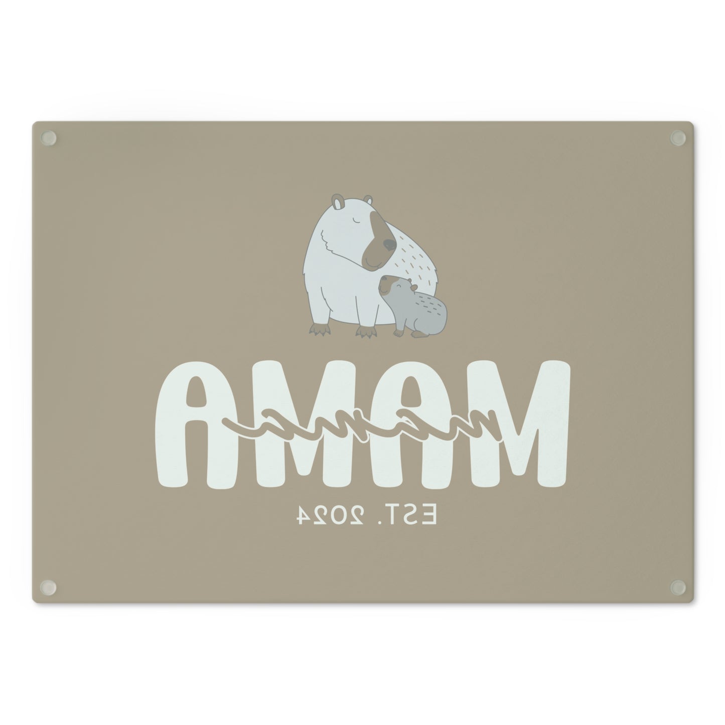 Personalized Mama Capybara Glass Cutting Board Khaki, Gift For Moms    - HolidayShoppingFinds