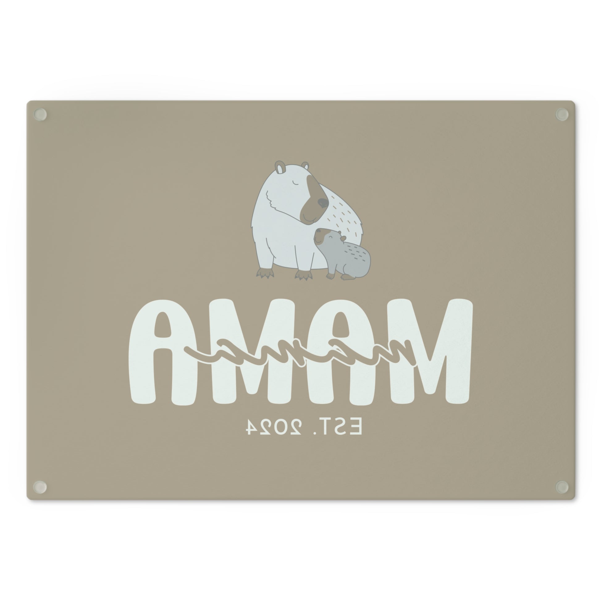 Personalized Mama Capybara Glass Cutting Board Khaki, Gift For Moms    - HolidayShoppingFinds