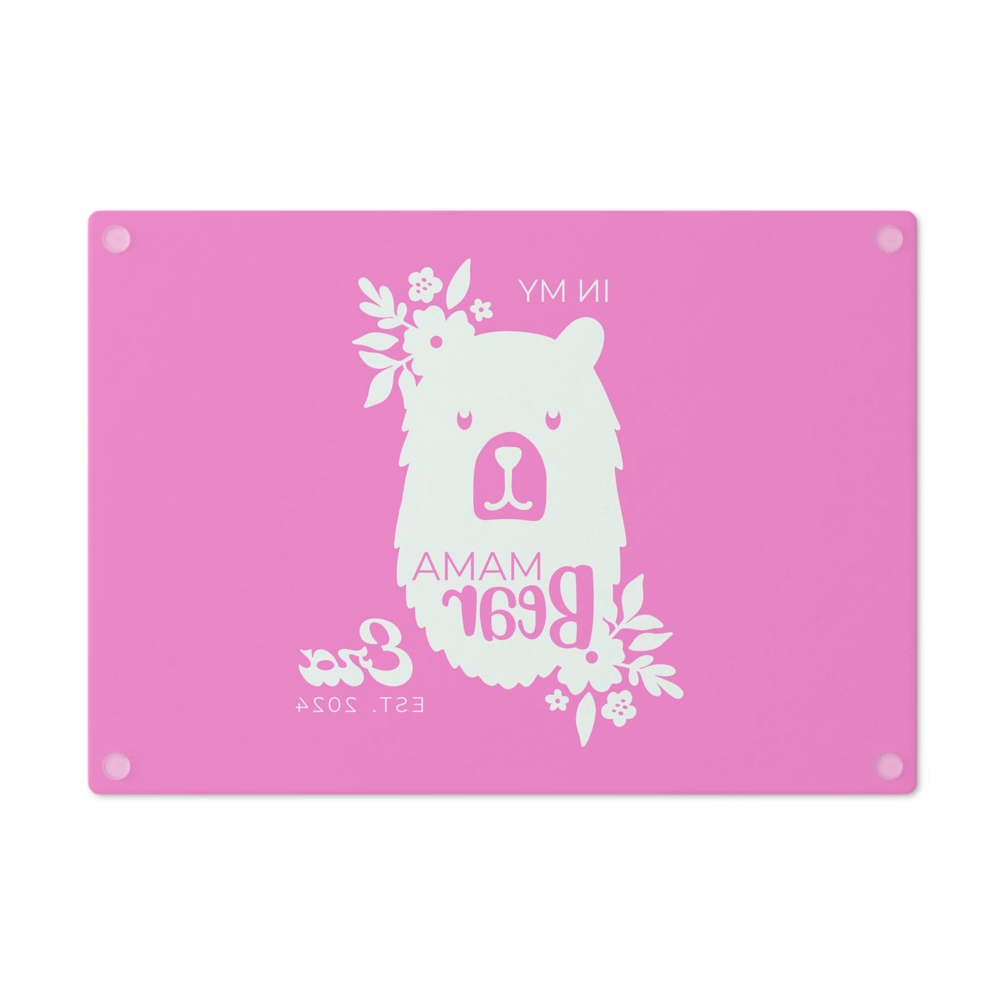 Custom Mama Bear Glass Cutting Board Pink, Kitchen Gift for Mom    - HolidayShoppingFinds