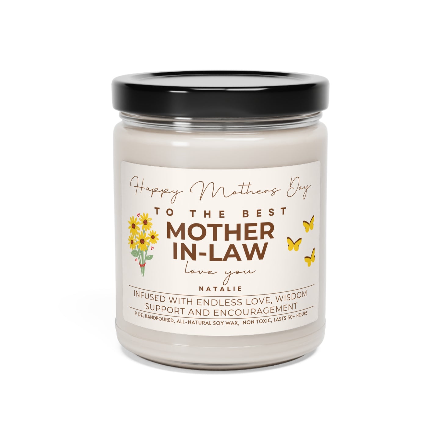 Personalized Candle for Mother-In-Law, Happy Mother's Day Gift (H) Gift for Moms, 100% Vegan Soy Wax Scented Candle, Eco-Friendly Cinnamon Vanilla 9oz  - HolidayShoppingFinds