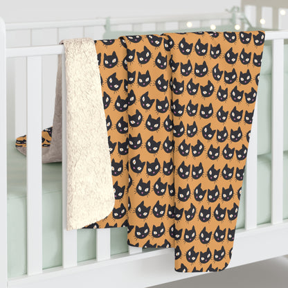 Black Cat Sherpa Blanket, Halloween Cat Lover Orange Throw Blanket, Cute Cats Sofa Blanket    - HolidayShoppingFinds