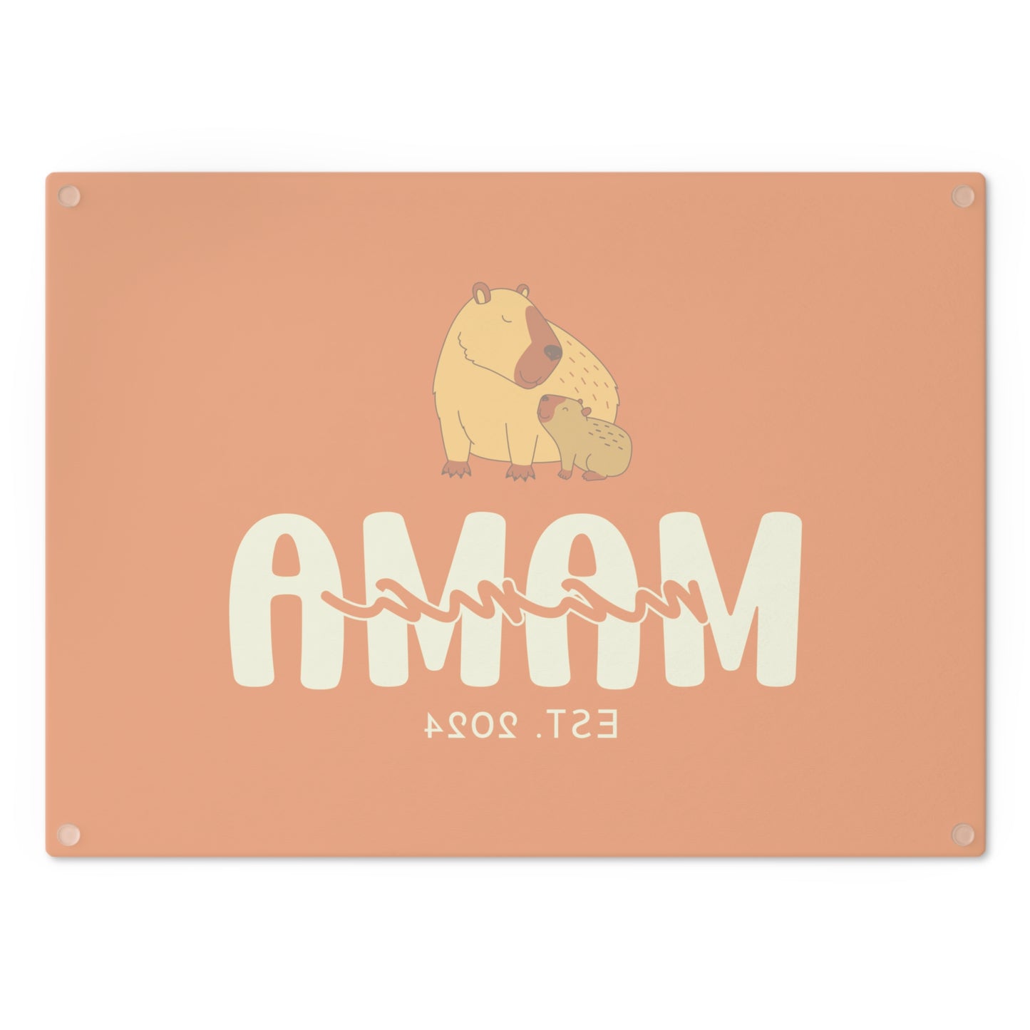 Personalized Mama Capybara Glass Cutting Board Orange, Gift For Moms    - HolidayShoppingFinds