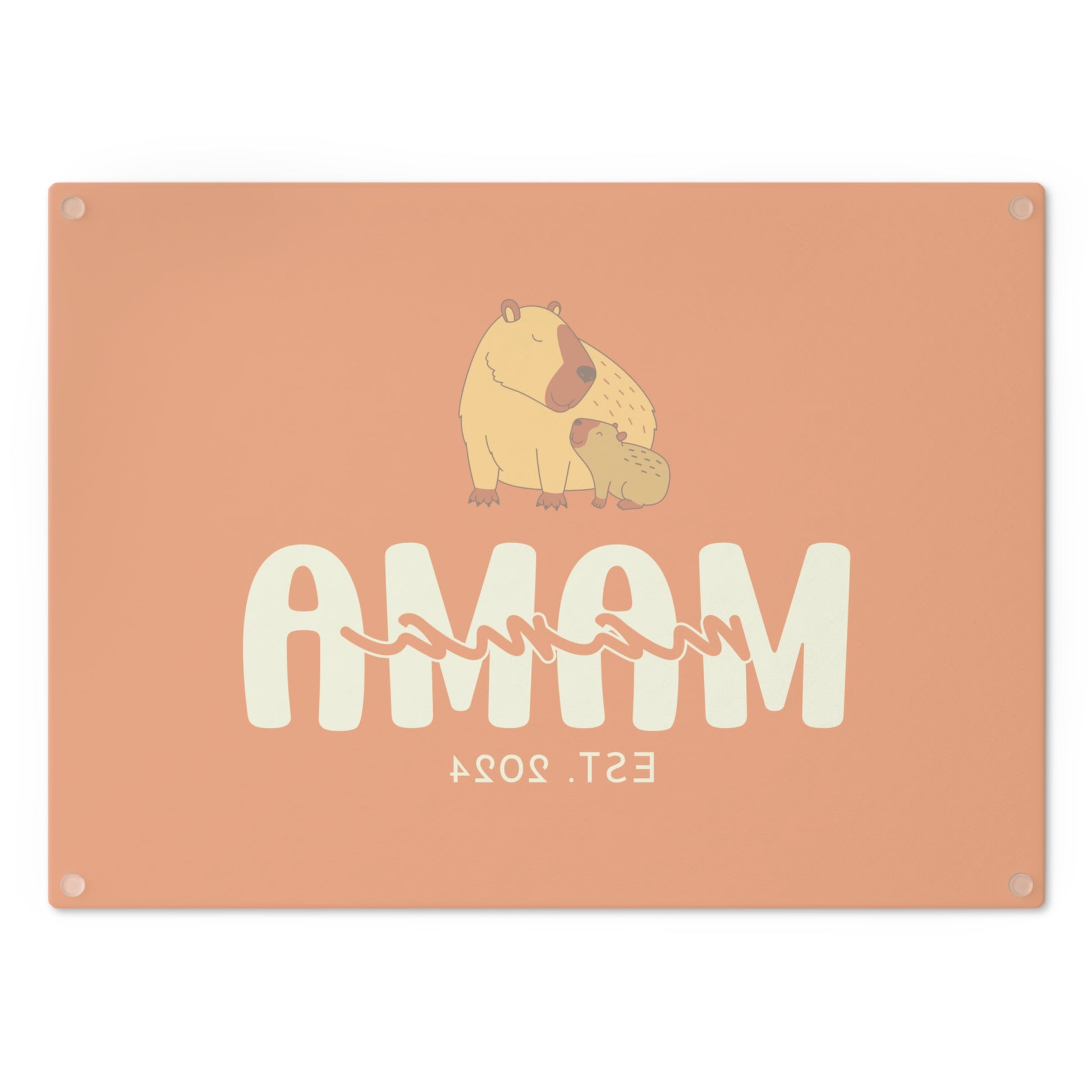 Personalized Mama Capybara Glass Cutting Board Orange, Gift For Moms    - HolidayShoppingFinds